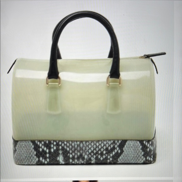 Furla Handbags - FURLA CANDY CANDY PYTHON PRINT Elegant Cream and Black Handbag EUC